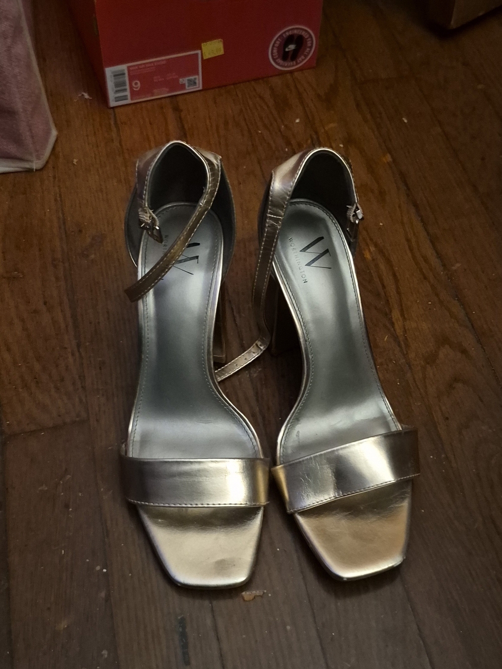 Worthington Metallic Gold Ankle-Strap Block Heels